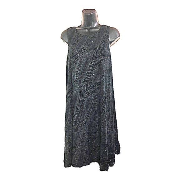 Nine West Beautiful black‎ sequin slinky sleeveless swing tent dress size 10 new - Picture 2 of 16